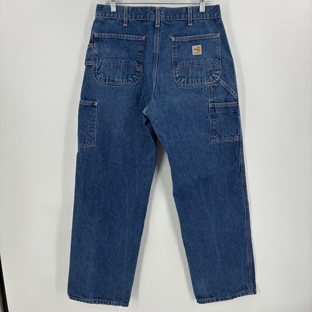 Vintage Carhartt FR Jeans Men 34x32 Blue Denim Carpenter FRB 13 (Fits 32x31)